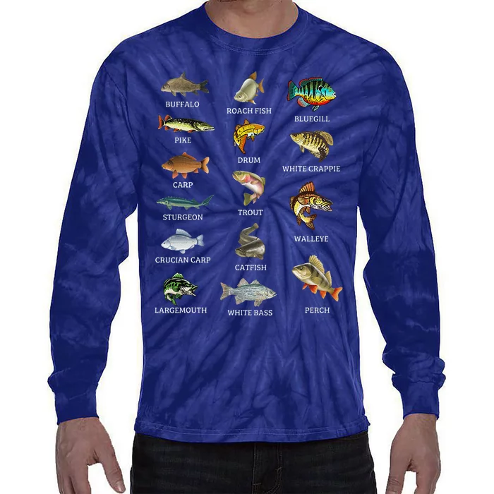 Types Of Freshwater Fish Species Fishing Fisherman Anglers Tie-Dye Long Sleeve Shirt