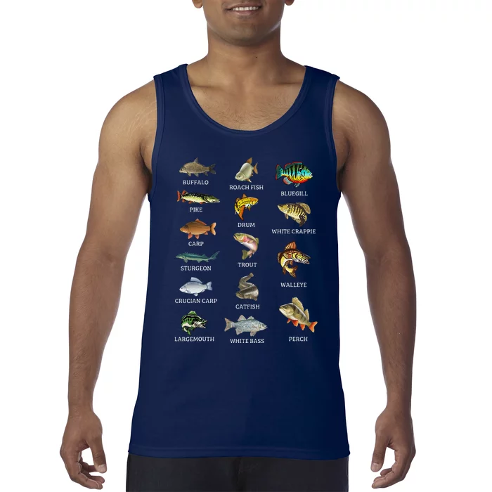 Types Of Freshwater Fish Species Fishing Fisherman Anglers Tank Top