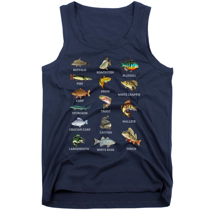 Types Of Freshwater Fish Species Fishing Fisherman Anglers Tank Top