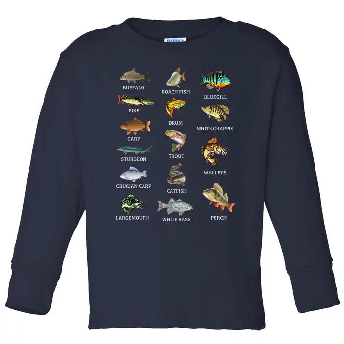 Types Of Freshwater Fish Species Fishing Fisherman Anglers Toddler Long Sleeve Shirt