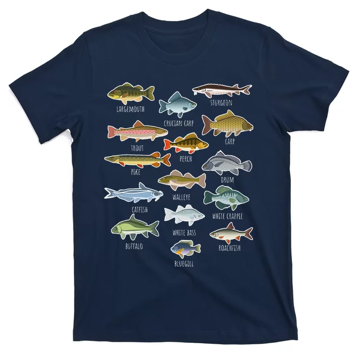 Types Of Freshwater Fish Species Fishing T-Shirt