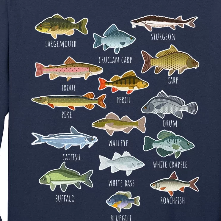 Types Of Freshwater Fish Species Fishing Tall Long Sleeve T-Shirt