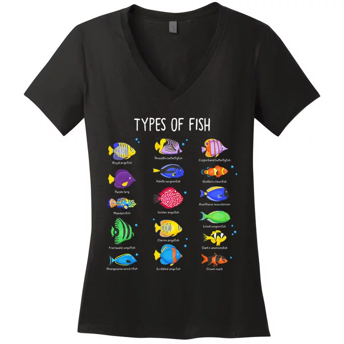 Types Of Freshwater Fish Species Fishing Women's V-Neck T-Shirt