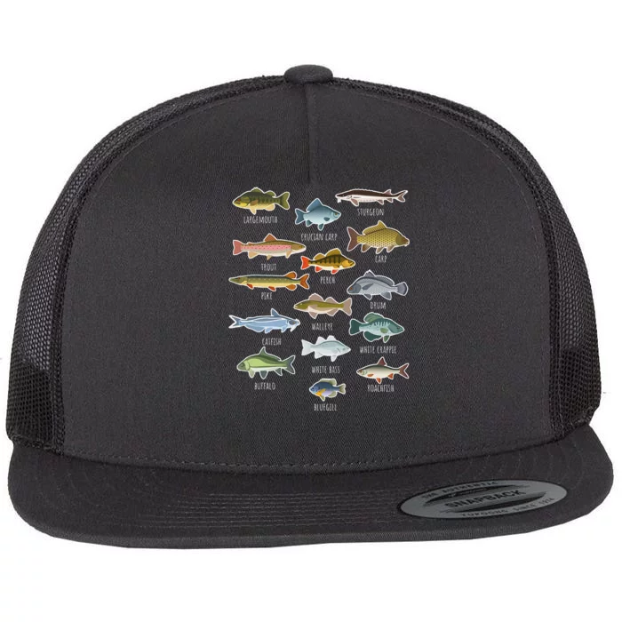 Types Of Freshwater Fish Species Fishing Flat Bill Trucker Hat