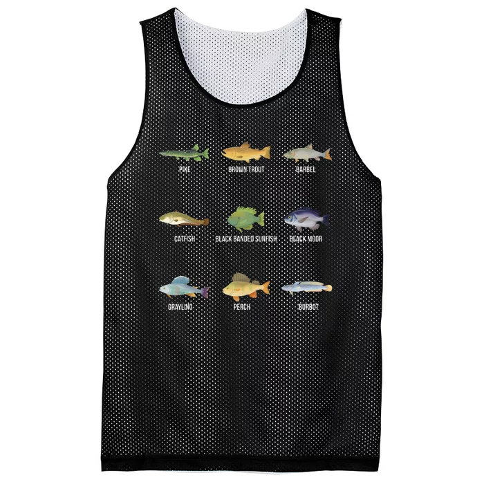 Types Of Freshwater Fish Species Funny Fishing Gifts Mesh Reversible Basketball Jersey Tank