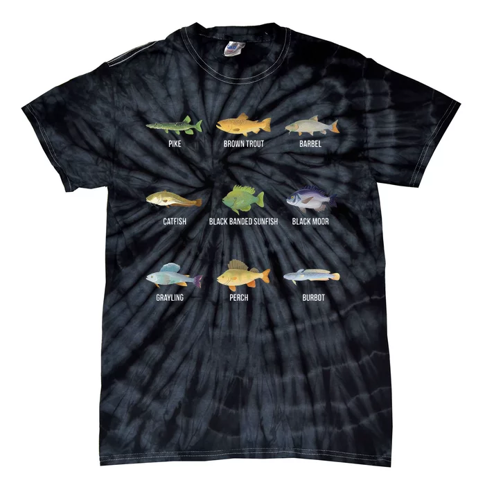 Types Of Freshwater Fish Species Funny Fishing Gifts Tie-Dye T-Shirt