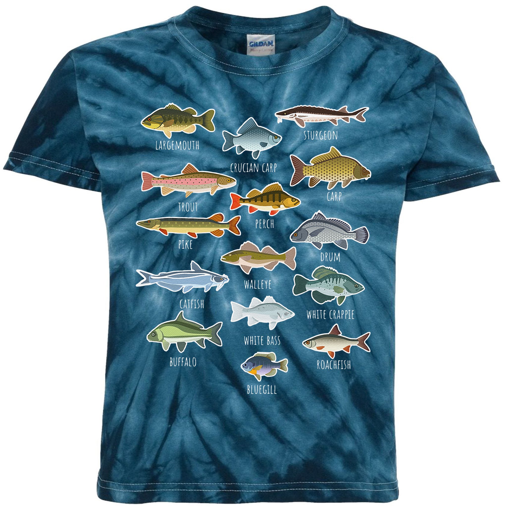 Types Of Freshwater Fish Species Fishing Kids Tie-Dye T-Shirt