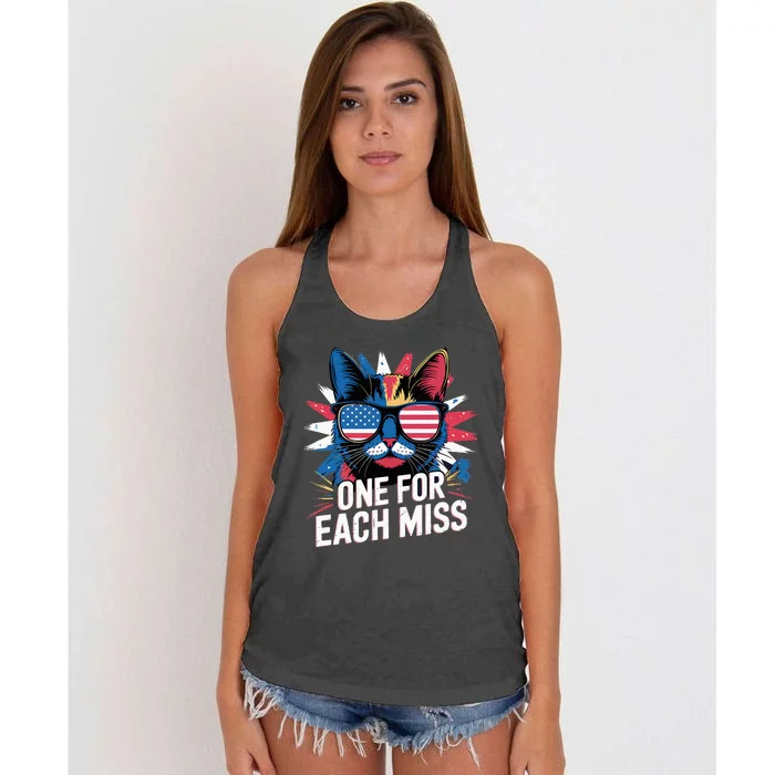 Trump One For Each Miss Cat With American Flag Shades Women's Knotted Racerback Tank