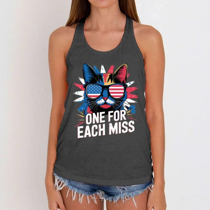 Trump One For Each Miss Cat With American Flag Shades Women's Knotted Racerback Tank