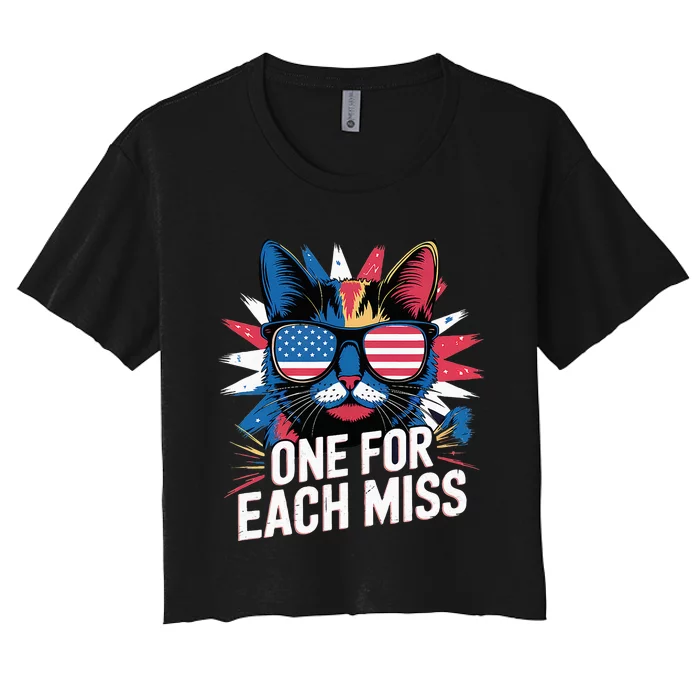 Trump One For Each Miss Cat With American Flag Shades Women's Crop Top Tee