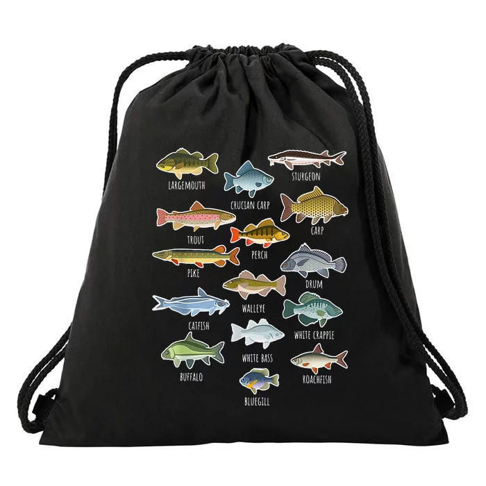 TeeShirtPalace | Types Of Freshwater Fish Species Fishing Drawstring Bag