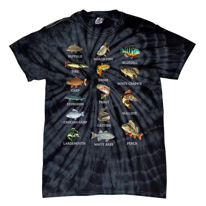 Types Of Freshwater Fish Species Fishing Fisherman Anglers Tie-Dye T-Shirt