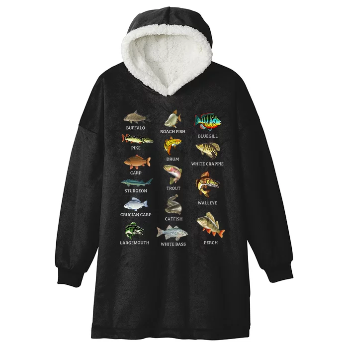 Types Of Freshwater Fish Species Fishing Fisherman Anglers Hooded Wearable Blanket