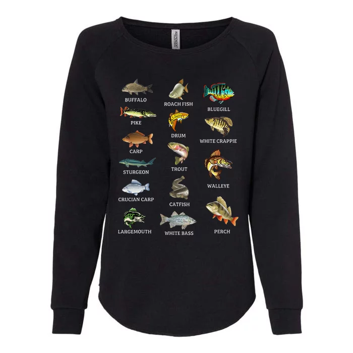 Types Of Freshwater Fish Species Fishing Fisherman Anglers Womens California Wash Sweatshirt