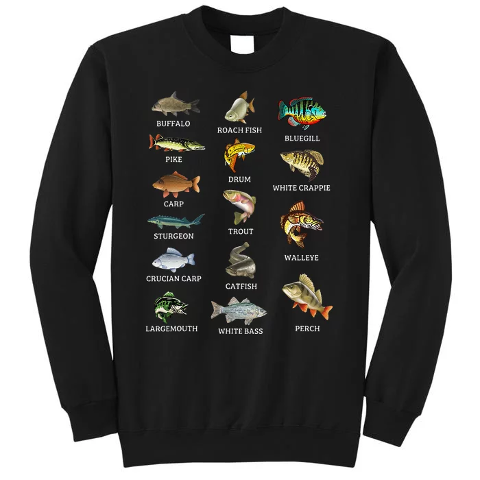 Types Of Freshwater Fish Species Fishing Fisherman Anglers Tall Sweatshirt