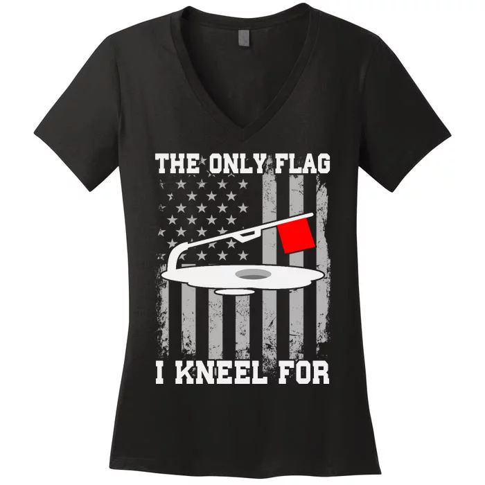 The only Flag I Kneel for Funny Ice Fishing Fisherman Women's V-Neck T-Shirt