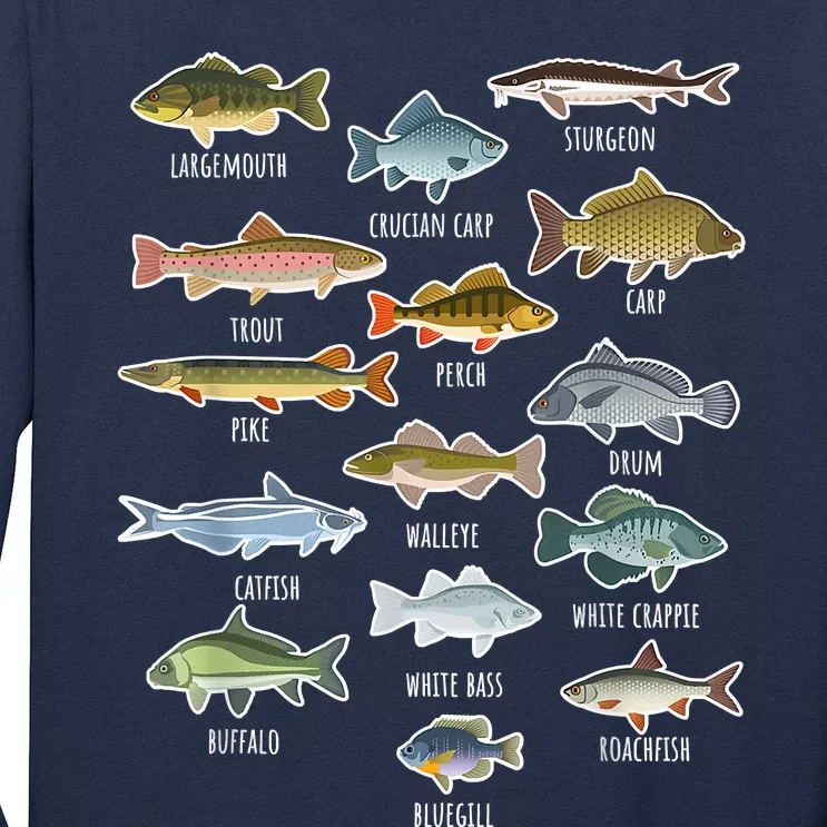 Types Of Freshwater Fish Species Fishing Shirt Fishing Merch New Fishing Costume Long Sleeve Shirt