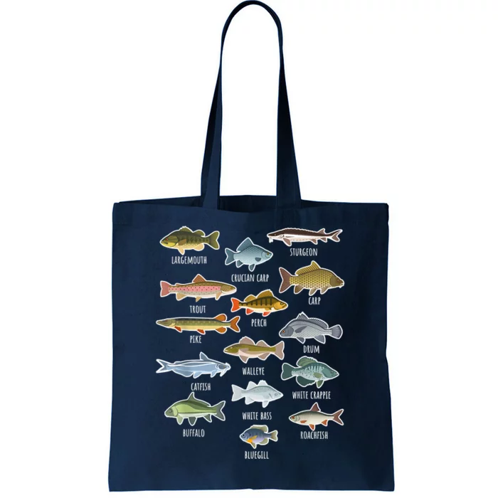 Types Of Freshwater Fish Species Fishing Shirt Fishing Merch New Fishing Costume Tote Bag