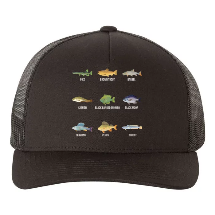 Types Of Freshwater Fish Species Funny Fishing Gifts Yupoong Adult 5-Panel Trucker Hat