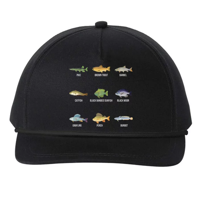 Types Of Freshwater Fish Species Funny Fishing Gifts Snapback Five-Panel Rope Hat