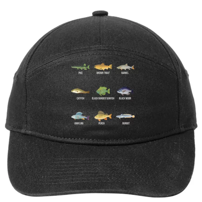 Types Of Freshwater Fish Species Funny Fishing Gifts 7-Panel Snapback Hat