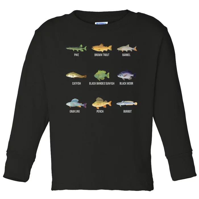 Types Of Freshwater Fish Species Funny Fishing Gifts Toddler Long Sleeve Shirt