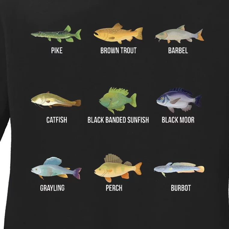 Types Of Freshwater Fish Species Funny Fishing Gifts Ladies Long Sleeve Shirt