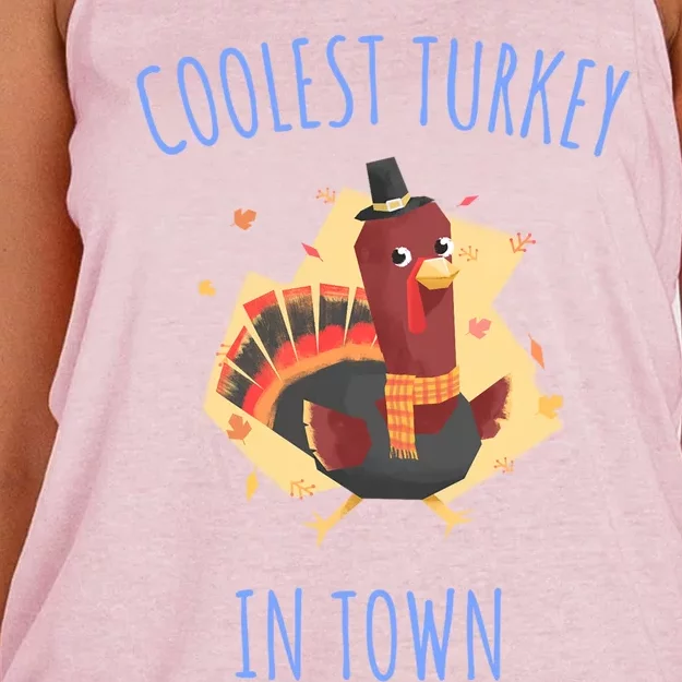 Thanksgiving Outfit Funny Coolest Turkey In Town Funny Gift Women's Knotted Racerback Tank