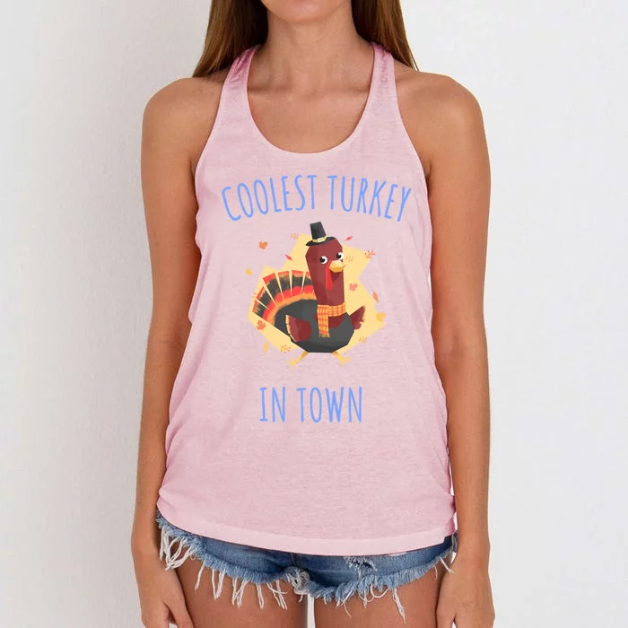 Thanksgiving Outfit Funny Coolest Turkey In Town Funny Gift Women's Knotted Racerback Tank