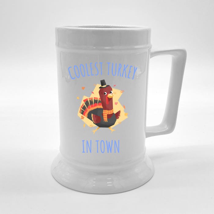 Thanksgiving Outfit Funny Coolest Turkey In Town Funny Gift Front & Back Beer Stein