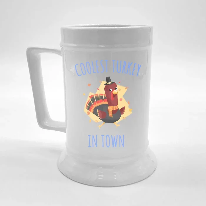 Thanksgiving Outfit Funny Coolest Turkey In Town Funny Gift Front & Back Beer Stein