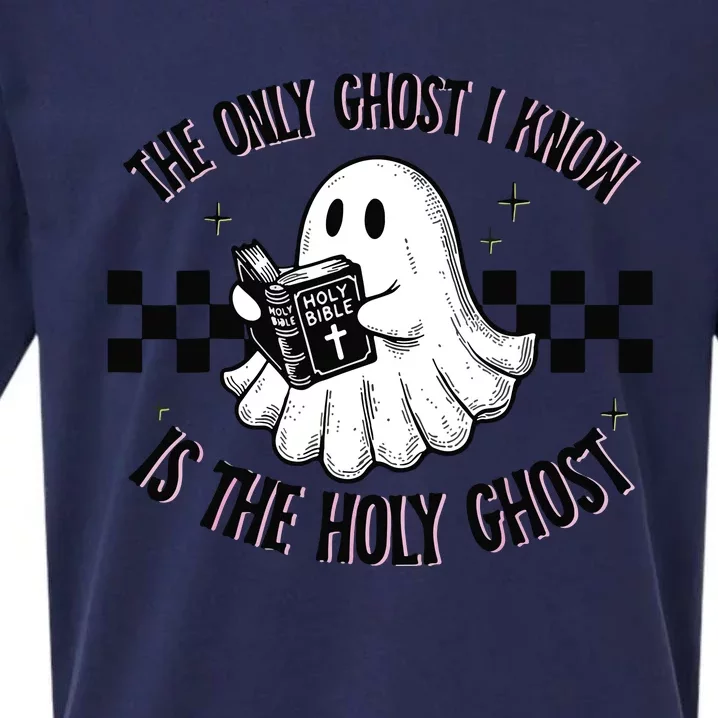 The Only Ghost I Know Is The Holy Ghost Funny Boo Bible Sueded Cloud Jersey T-Shirt