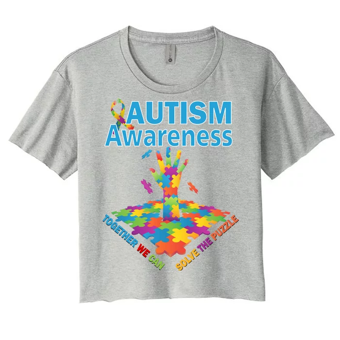 Together We Can Solve The Puzzle Autism Awareness Women's Crop Top Tee