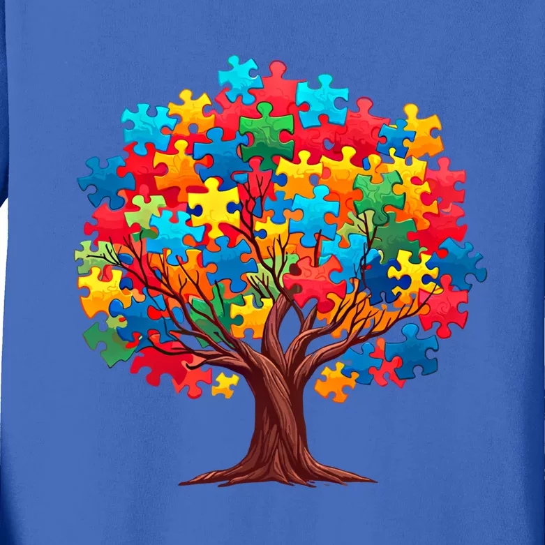 Tree Of Hope Autism Awareness Funny Support Puzzle Great Gift Kids Long Sleeve Shirt