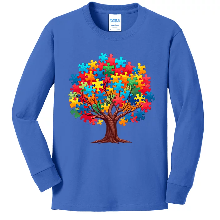 Tree Of Hope Autism Awareness Funny Support Puzzle Great Gift Kids Long Sleeve Shirt