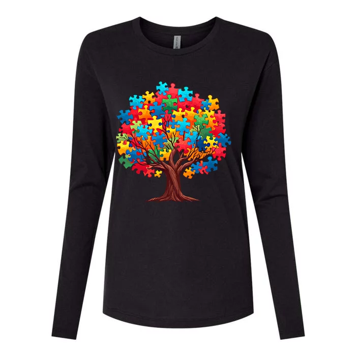 Tree Of Hope Autism Awareness Funny Support Puzzle Great Gift Womens Cotton Relaxed Long Sleeve T-Shirt