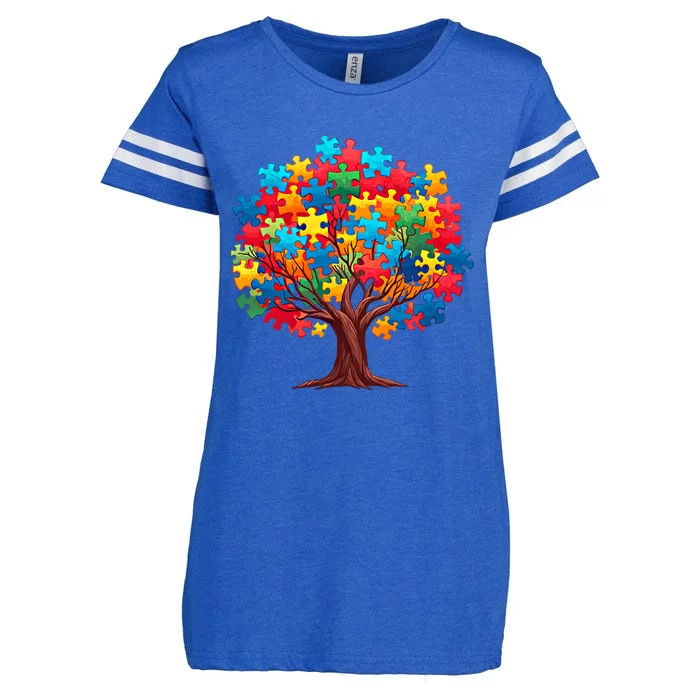 Tree Of Hope Autism Awareness Funny Support Puzzle Great Gift Enza Ladies Jersey Football T-Shirt