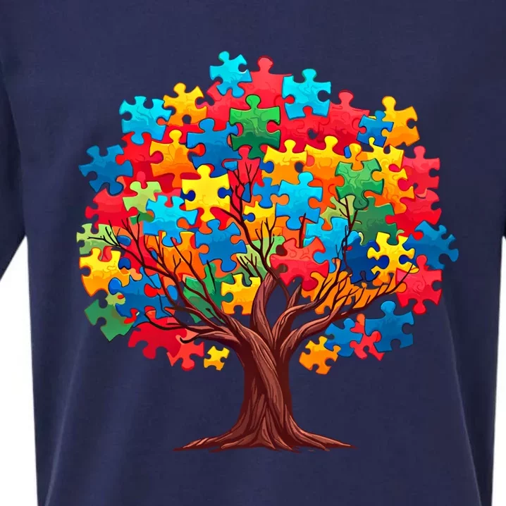 Tree Of Hope Autism Awareness Funny Support Puzzle Great Gift Sueded Cloud Jersey T-Shirt