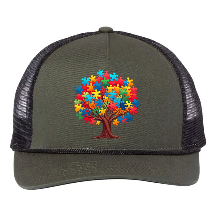 Tree Of Hope Autism Awareness Funny Support Puzzle Great Gift Retro Rope Trucker Hat Cap