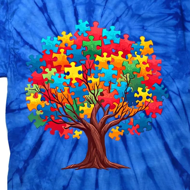 Tree Of Hope Autism Awareness Funny Support Puzzle Great Gift Tie-Dye T-Shirt