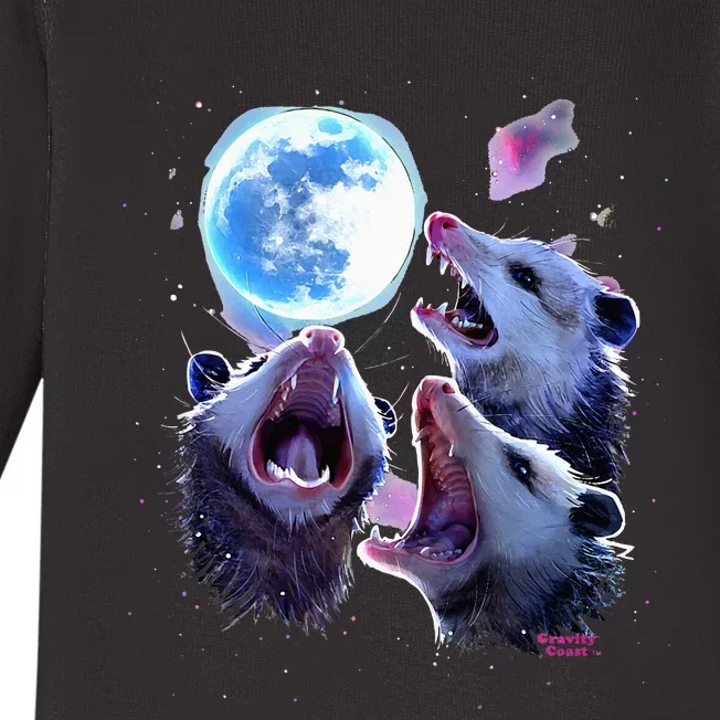 Three Opossums Howling At The Moon Baby Long Sleeve Bodysuit