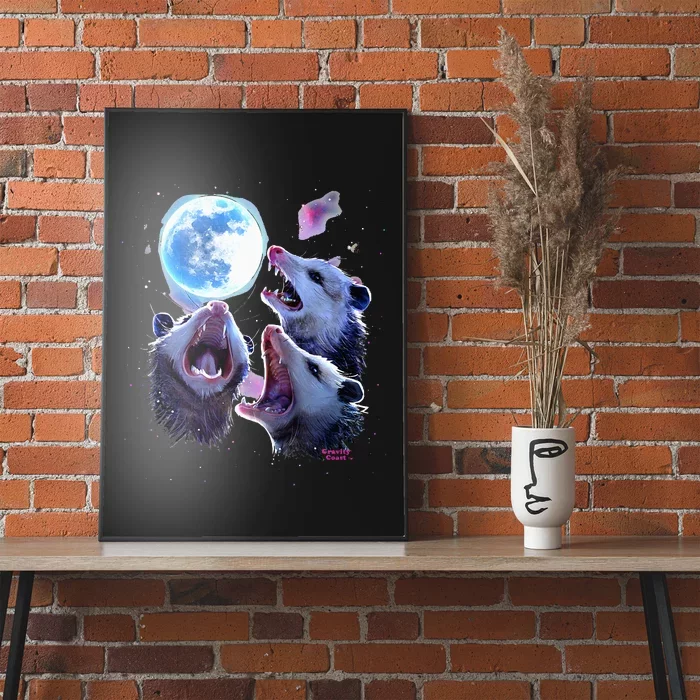 Three Opossums Howling At The Moon Poster