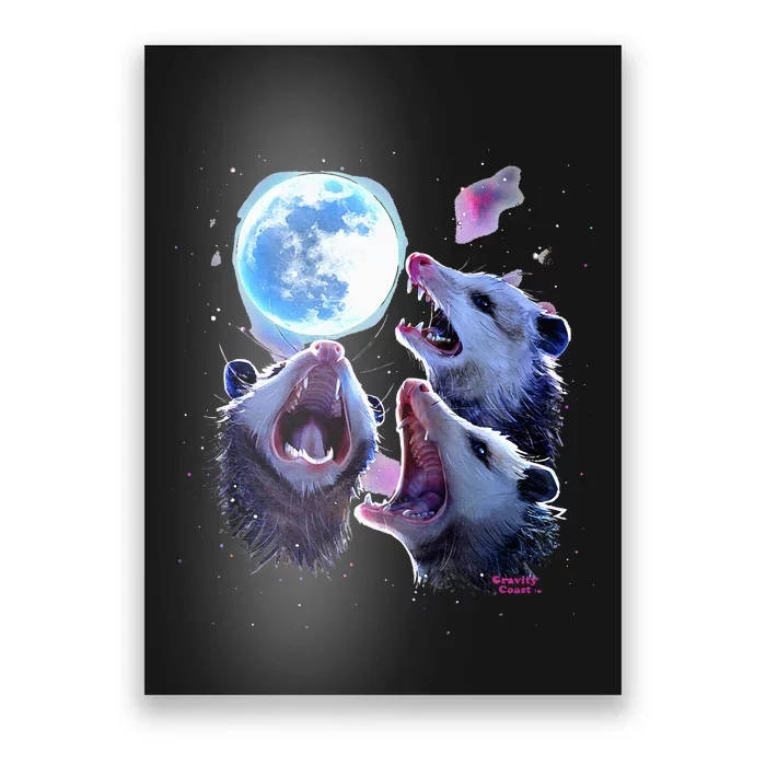 Three Opossums Howling At The Moon Poster