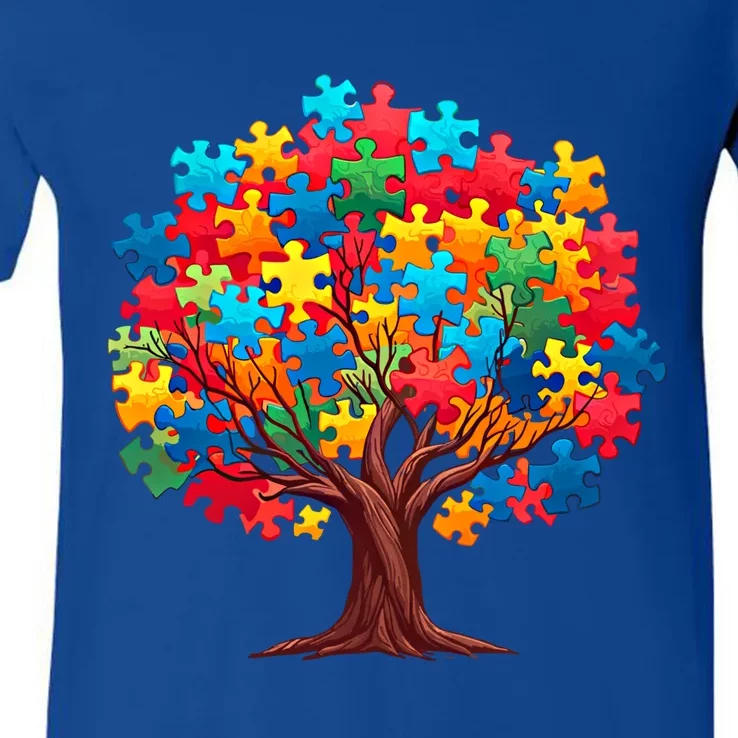 Tree Of Hope Autism Awareness Funny Support Puzzle Great Gift V-Neck T-Shirt