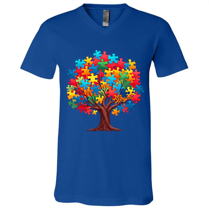 Tree Of Hope Autism Awareness Funny Support Puzzle Great Gift V-Neck T-Shirt