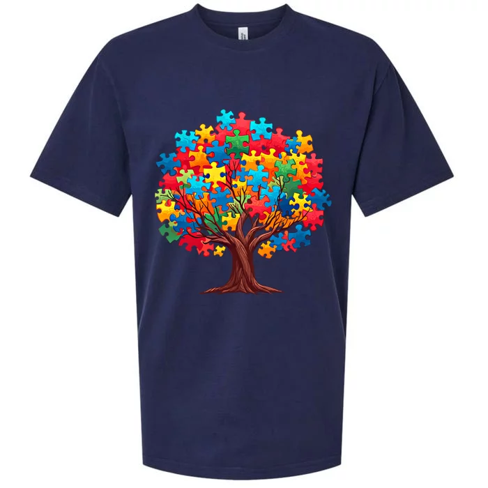 Tree Of Hope Autism Awareness Funny Support Puzzle Great Gift Sueded Cloud Jersey T-Shirt