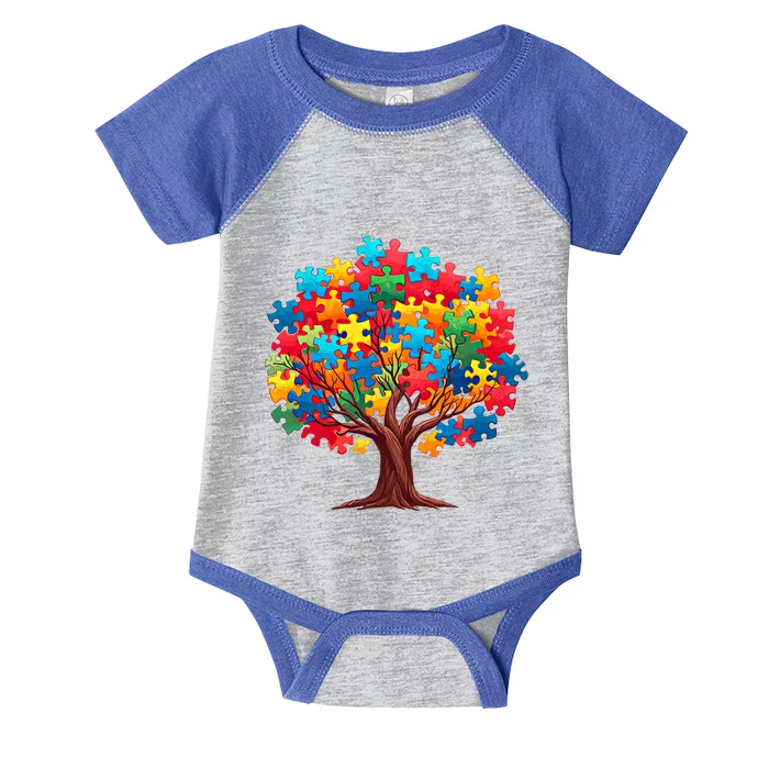 Tree Of Hope Autism Awareness Funny Support Puzzle Great Gift Infant Baby Jersey Bodysuit