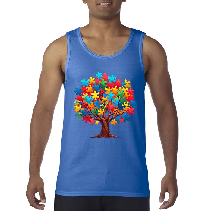 Tree Of Hope Autism Awareness Funny Support Puzzle Great Gift Tank Top