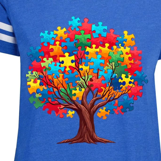 Tree Of Hope Autism Awareness Funny Support Puzzle Great Gift Enza Ladies Jersey Football T-Shirt