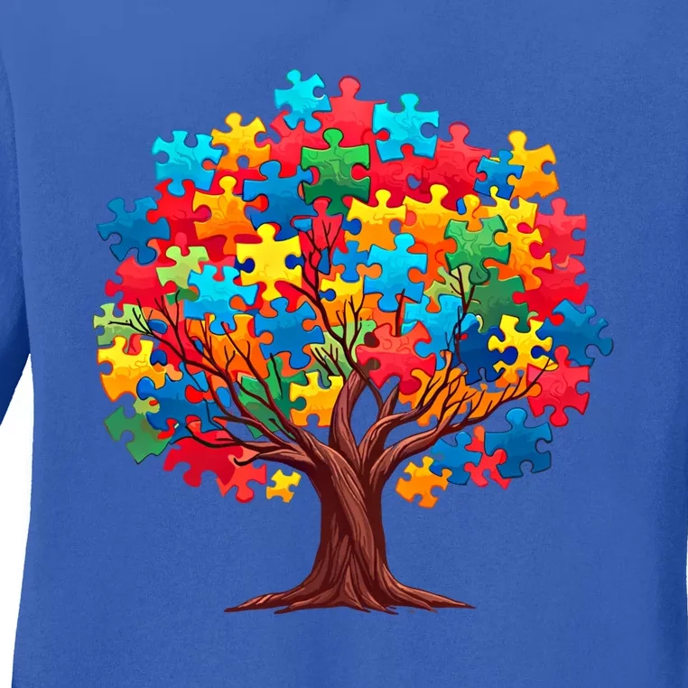 Tree Of Hope Autism Awareness Funny Support Puzzle Great Gift Ladies Long Sleeve Shirt